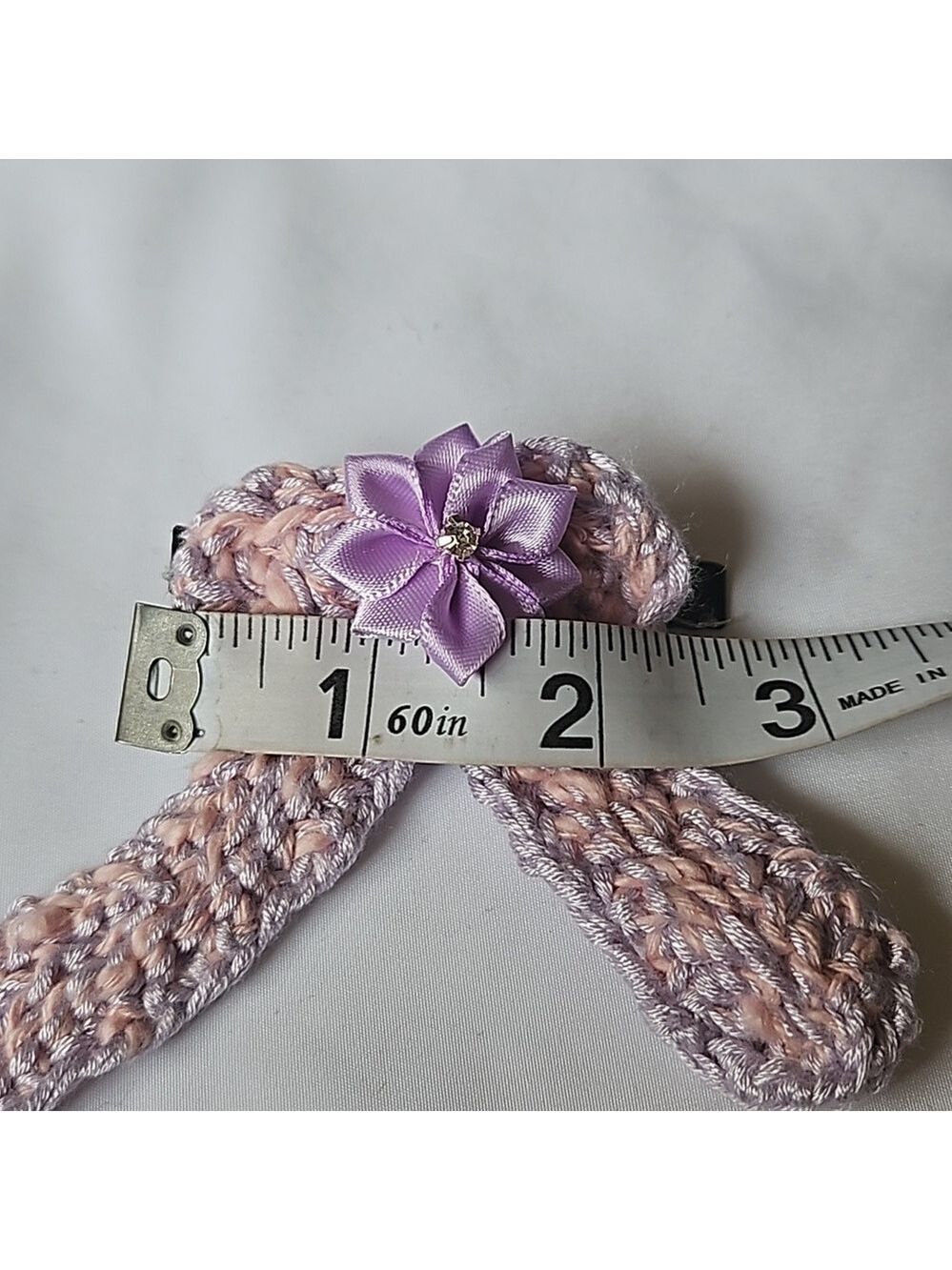Hand Crafted Purple Crochet Bow Hair Clip Accessory 2.5" black alligator clip - Picture 11 of 17